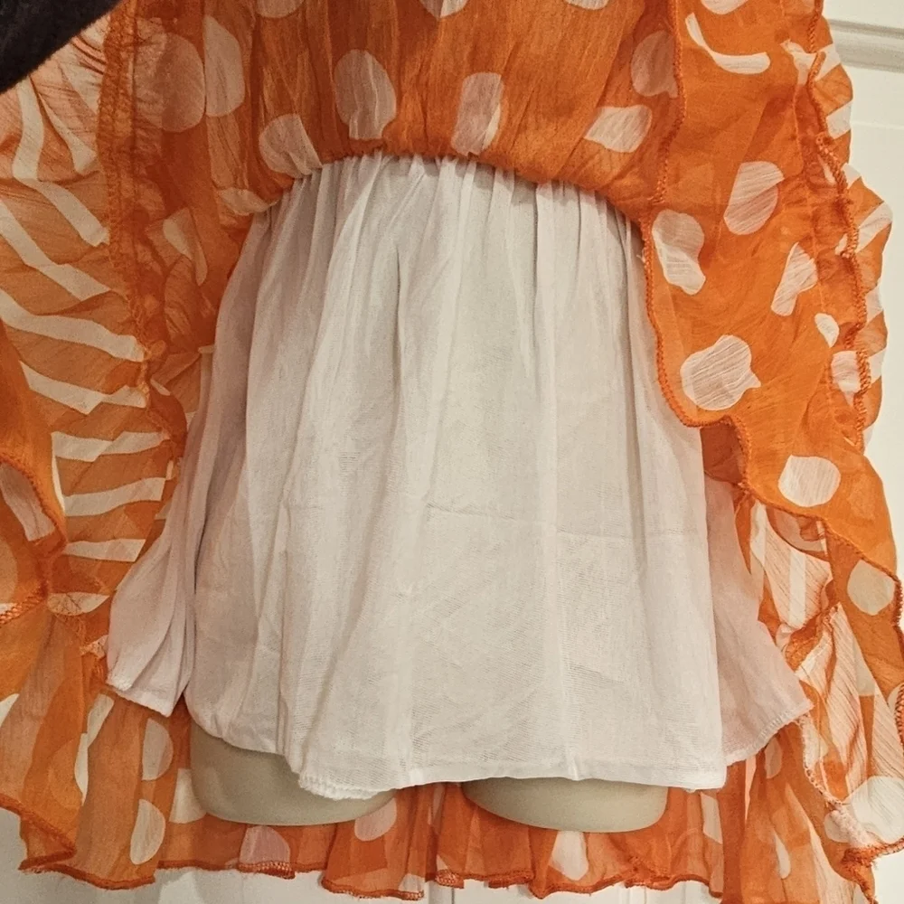 Lele For Kids Orange Polka Dot & Stripe Ruffled Summer Dress